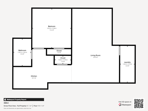 Floor plan for 1 bed, 1 bath